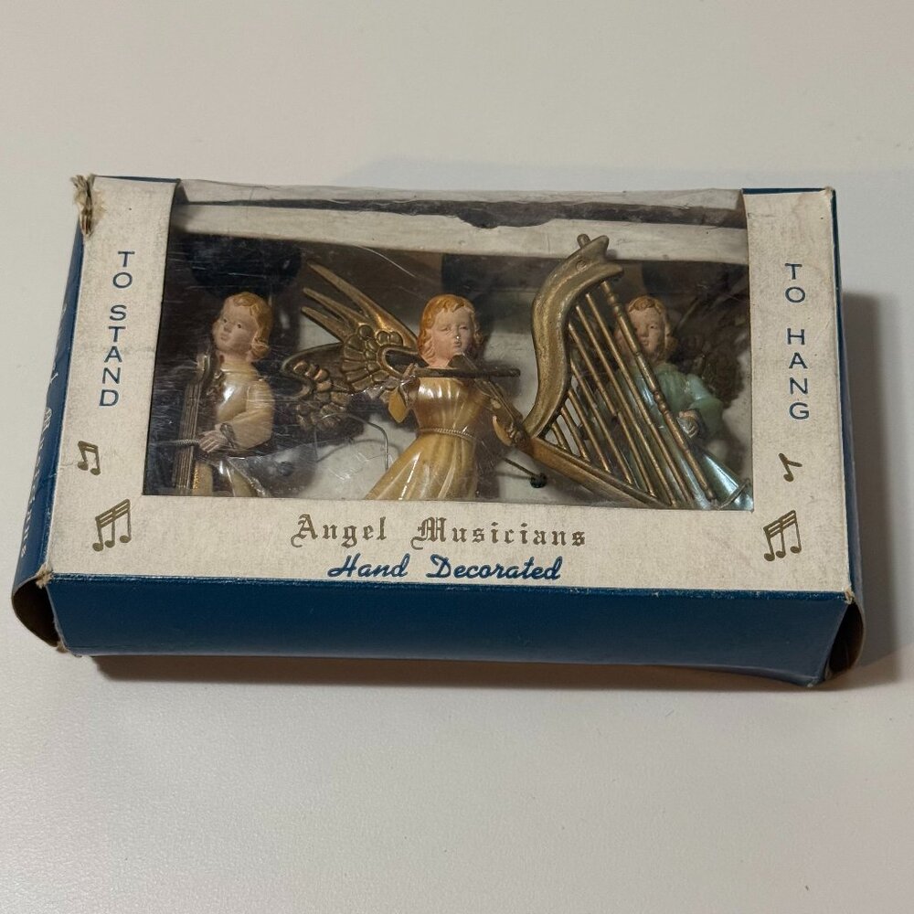 Vintage Trio Plastic Musical Christmas Angels Made Hong Kong Original Box